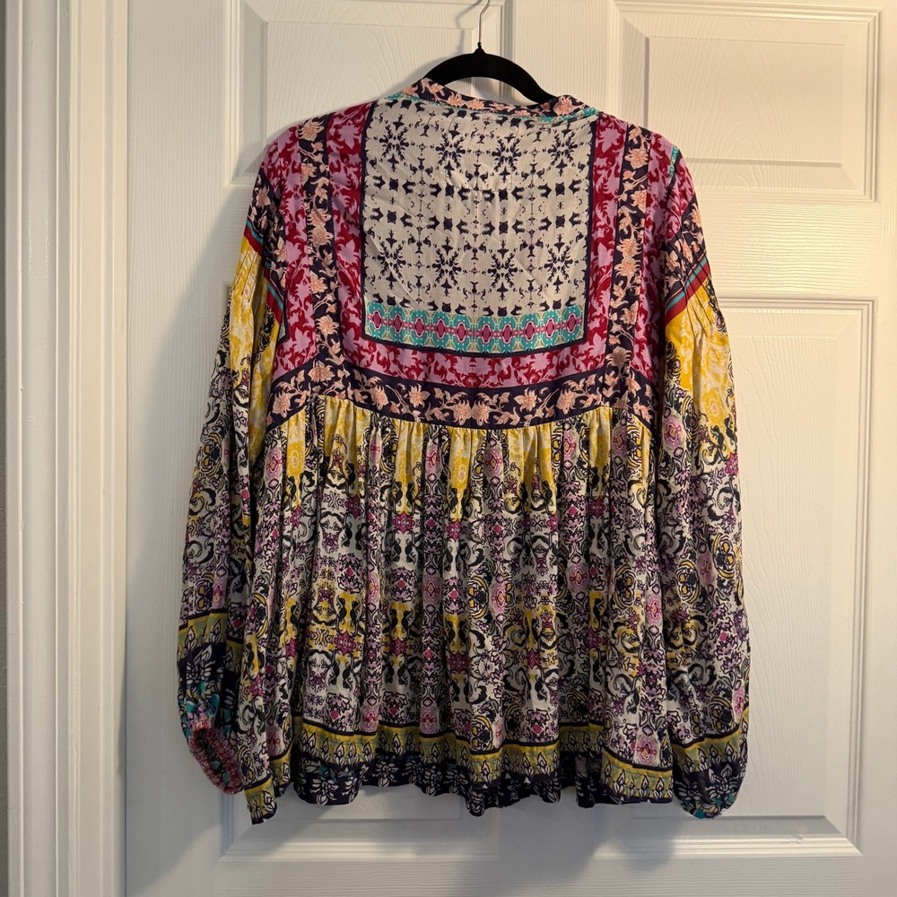 Kyla Seo Boho Festival Top M Indie Cottagecore Mixed Print Blouse - Picture 5 of 5
